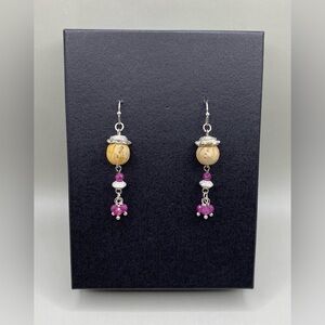 🌹Ruby and Carved Soapstone Bohemian Earrings